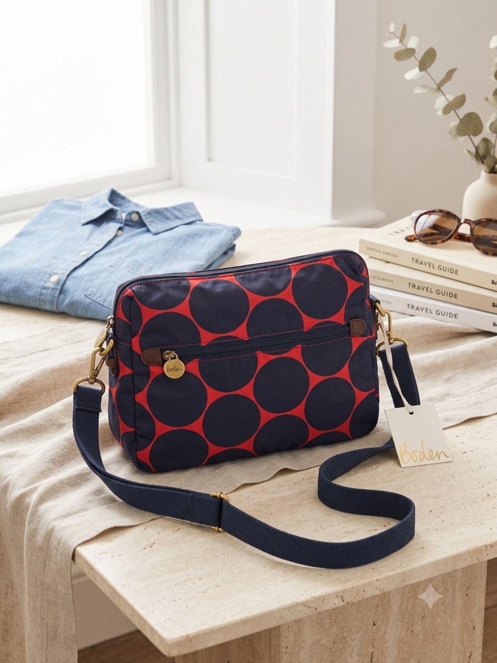 Boden Barnsbury Navy and Red Large Dot Crossbody Bag 0050